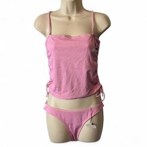 JMP The Label Pink Ribbed Silver Accented Tankini Set, Women's‎ Size M